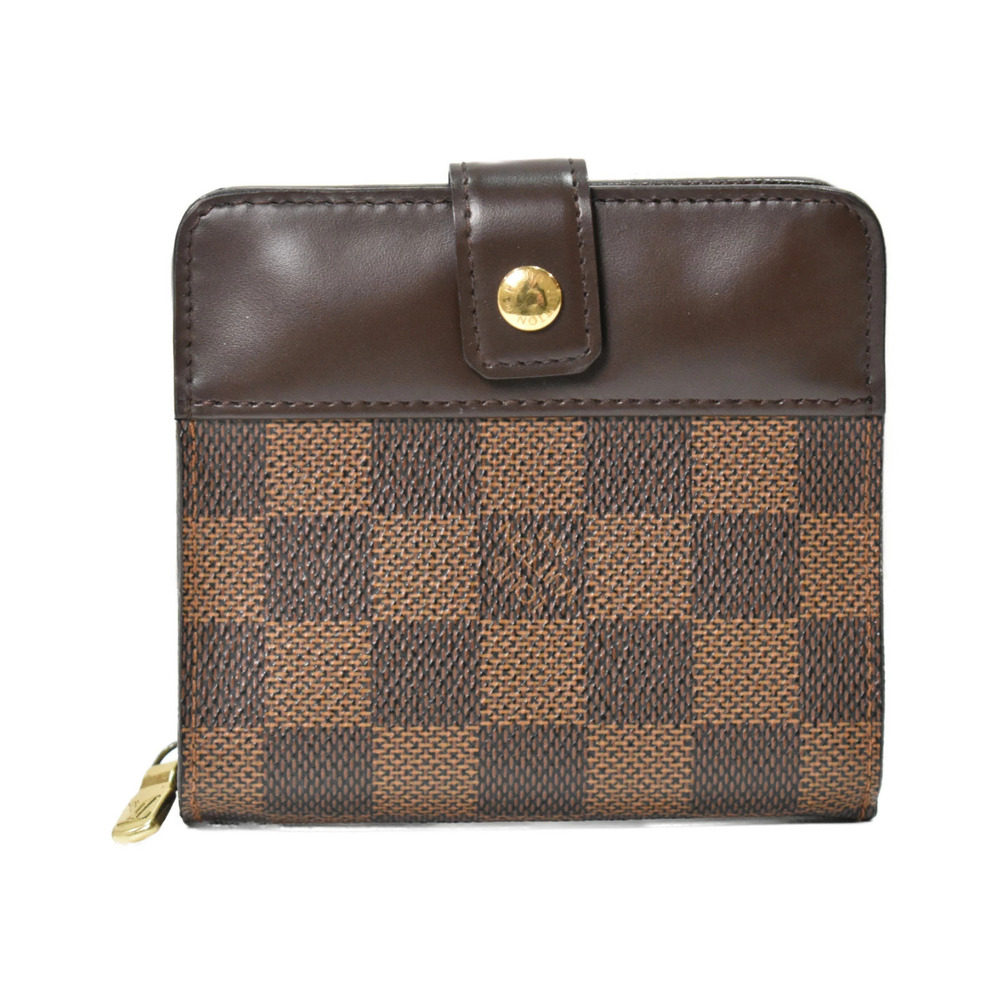 Louis Vuitton Compact Zip Ebene Brown Canvas Bi fold Wallet Folding